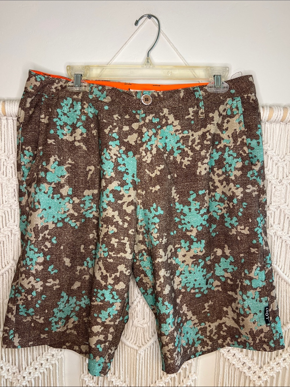 Lost Brown & Teal Patterned Chinos